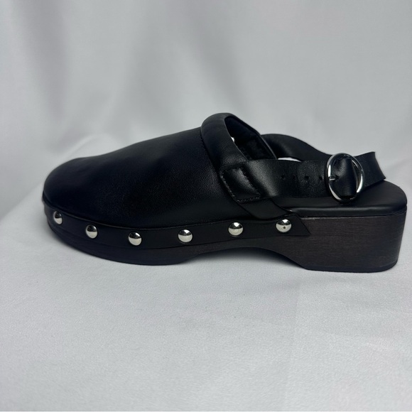 Zara Kids Girls Black Studded Leather Clogs size 33/1.5 Wooden heel lightweight - Picture 6 of 11